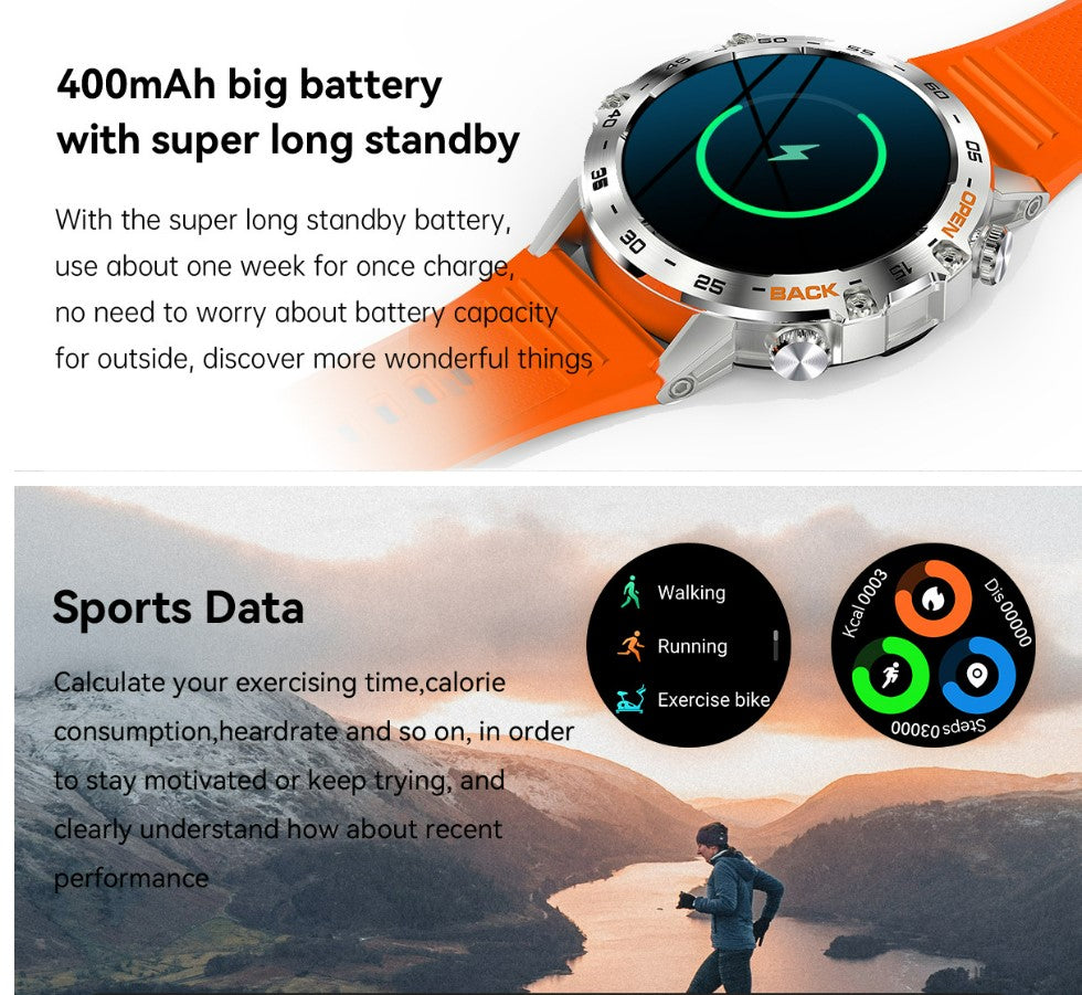 Smart Watch K52 Watches Men Wome Sports Fitness Modes Bluetooth Call Health Monitor 400mah 1.39Inch HD Smartwatch - Orange_6